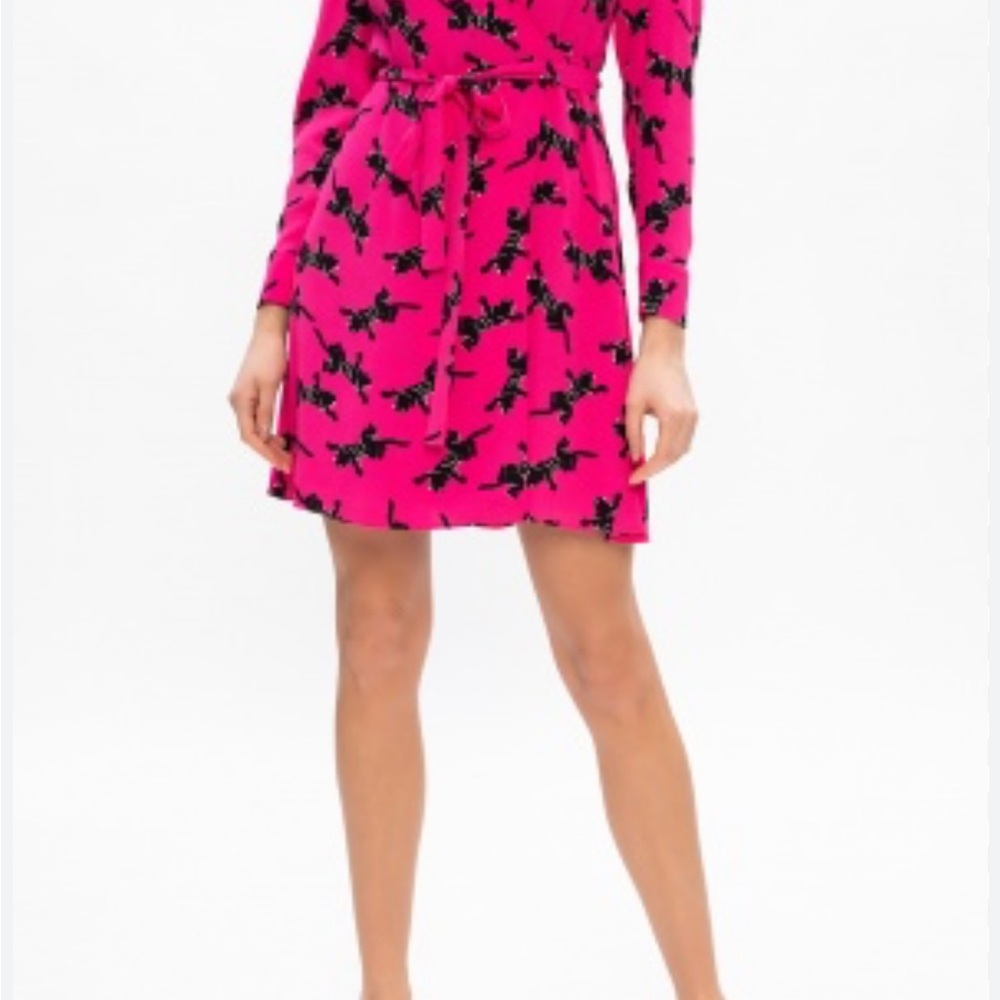 Diane Von Furstenberg Fuchsia and Black Long Sleeve Dress